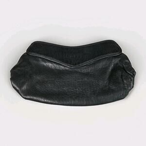 Lauren Merkin Leather Black Clutch Hinged Lambskin Crescent Minimal Y2K Purse